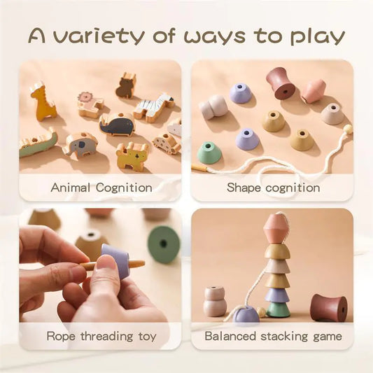 Montessori Wooden Bead Stringing Toy for Ages 1-3